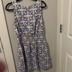 Floral Blue and White Sleeveless Dress
